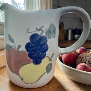 Vintage Fruit Pattern Stoneware Creamer Pitcher Grapes Pear Apple Replacement